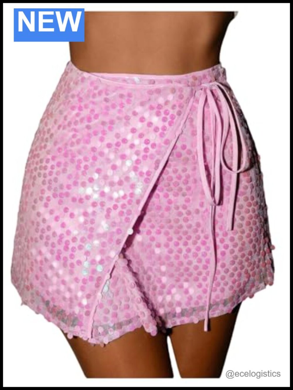 Sparkly Sequin Wrap Tie Side Mini Skirt High Waisted Club Night Out Summer